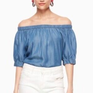 Kate Spade Broome Street Chambray Denim Off the Shoulder Top size S